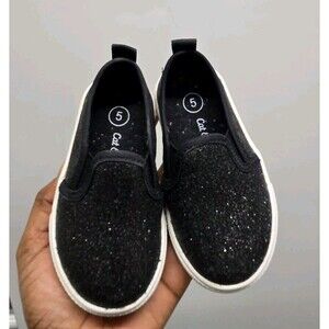 Cat & Jack Yana Sparkle Slip On Glitter Faux Leather Low Top Sneaker Black